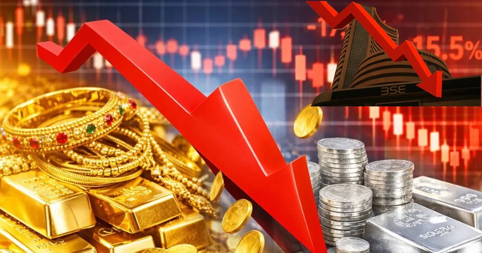 सेंसेक्स में 1800 अंक की गिरावट ,सोना-चांदी औंधे मुंह गिरे, गोल्ड ₹8000 तो सिल्वर में ₹15000 की गिरावट