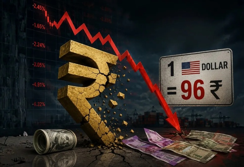 रुपये में रिकॉर्ड गिरावट दर्ज, डॉलर के मुकाबले पहली बार 96.14 पर पहुंचा